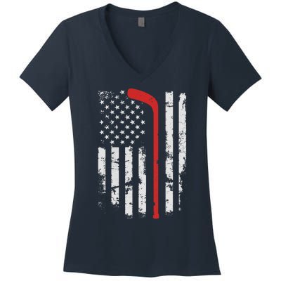 American Flag Hockey USA Patriotic Hockey Player Boy Women's V-Neck T-Shirt