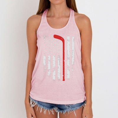 American Flag Hockey USA Patriotic Hockey Player Boy Women's Knotted Racerback Tank