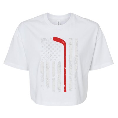 American Flag Hockey USA Patriotic Hockey Player Boy Bella+Canvas Jersey Crop Tee