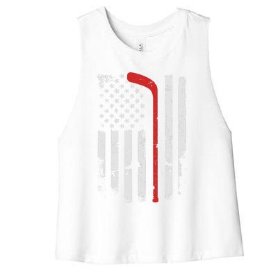 American Flag Hockey USA Patriotic Hockey Player Boy Women's Racerback Cropped Tank