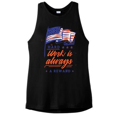 American Flag Hard Work Is Always Reward Labor Day Usa Gift Ladies PosiCharge Tri-Blend Wicking Tank