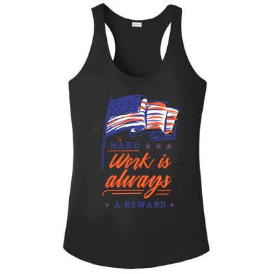 American Flag Hard Work Is Always Reward Labor Day Usa Gift Ladies PosiCharge Competitor Racerback Tank