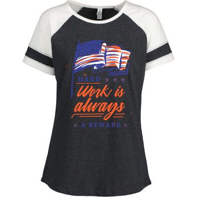 American Flag Hard Work Is Always Reward Labor Day Usa Gift Enza Ladies Jersey Colorblock Tee