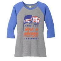 American Flag Hard Work Is Always Reward Labor Day Usa Gift Women's Tri-Blend 3/4-Sleeve Raglan Shirt