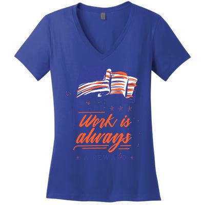 American Flag Hard Work Is Always Reward Labor Day Usa Gift Women's V-Neck T-Shirt