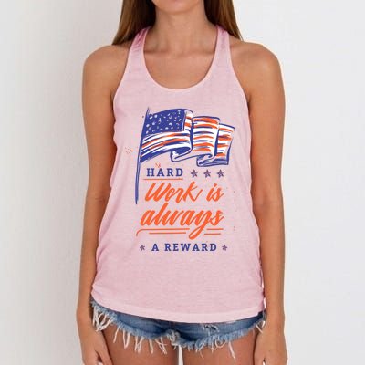 American Flag Hard Work Is Always Reward Labor Day Usa Gift Women's Knotted Racerback Tank