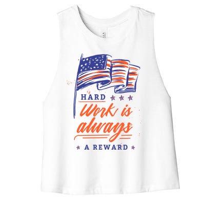 American Flag Hard Work Is Always Reward Labor Day Usa Gift Women's Racerback Cropped Tank