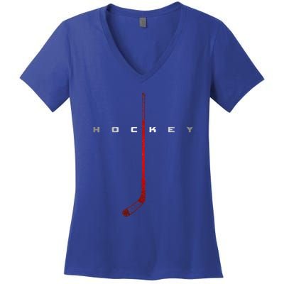 American Flag Hockey Vintage Hockey Women's V-Neck T-Shirt