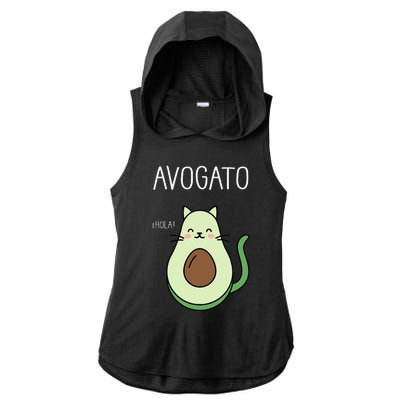 Avogato Funny Hola Retro Cat Avocado Cinco De Mayo Ladies PosiCharge Tri-Blend Wicking Draft Hoodie Tank