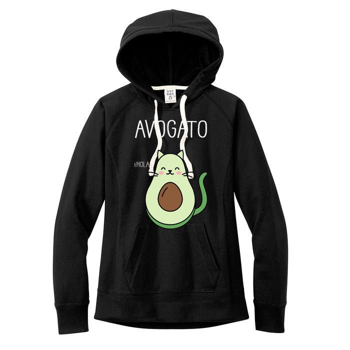 Avogato Funny Hola Retro Cat Avocado Cinco De Mayo Women's Fleece Hoodie