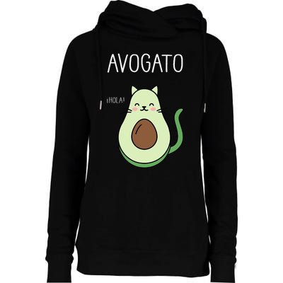 Avogato Funny Hola Retro Cat Avocado Cinco De Mayo Womens Funnel Neck Pullover Hood