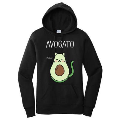 Avogato Funny Hola Retro Cat Avocado Cinco De Mayo Women's Pullover Hoodie