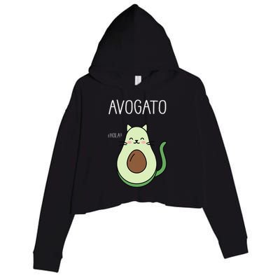 Avogato Funny Hola Retro Cat Avocado Cinco De Mayo Crop Fleece Hoodie