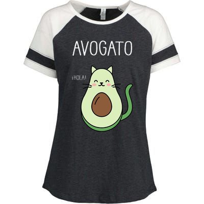 Avogato Funny Hola Retro Cat Avocado Cinco De Mayo Enza Ladies Jersey Colorblock Tee