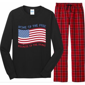 American Flag Home Of The Free Because Of The Brave Cute Gift Long Sleeve Pajama Set