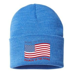 American Flag Home Of The Free Because Of The Brave Cute Gift Sustainable Knit Beanie