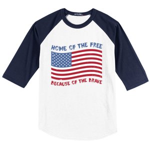 American Flag Home Of The Free Because Of The Brave Cute Gift Baseball Sleeve Shirt