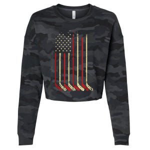 American Flag Hockey USA Patriotic Gift Cropped Pullover Crew