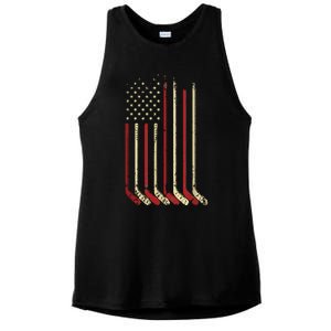 American Flag Hockey USA Patriotic Gift Ladies PosiCharge Tri-Blend Wicking Tank