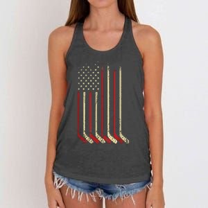 American Flag Hockey USA Patriotic Gift Women's Knotted Racerback Tank