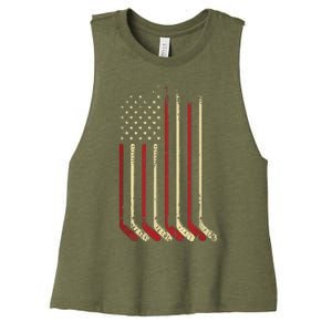 American Flag Hockey USA Patriotic Gift Women's Racerback Cropped Tank