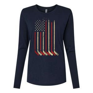 American Flag Hockey USA Patriotic Gift Womens Cotton Relaxed Long Sleeve T-Shirt