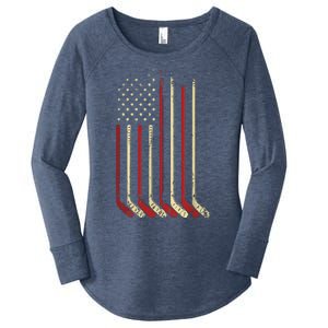 American Flag Hockey USA Patriotic Gift Women's Perfect Tri Tunic Long Sleeve Shirt