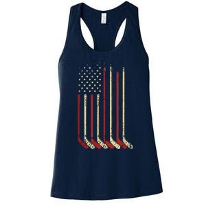 American Flag Hockey USA Patriotic Gift Women's Racerback Tank