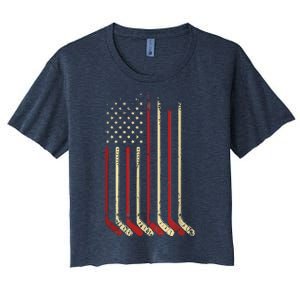 American Flag Hockey USA Patriotic Gift Women's Crop Top Tee