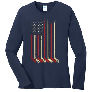 American Flag Hockey USA Patriotic Gift Ladies Long Sleeve Shirt