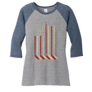 American Flag Hockey USA Patriotic Gift Women's Tri-Blend 3/4-Sleeve Raglan Shirt