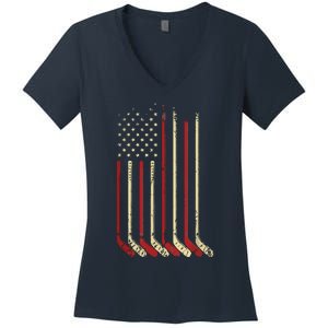 American Flag Hockey USA Patriotic Gift Women's V-Neck T-Shirt