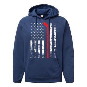 American Flag Hockey USA Patriotic Gift Performance Fleece Hoodie