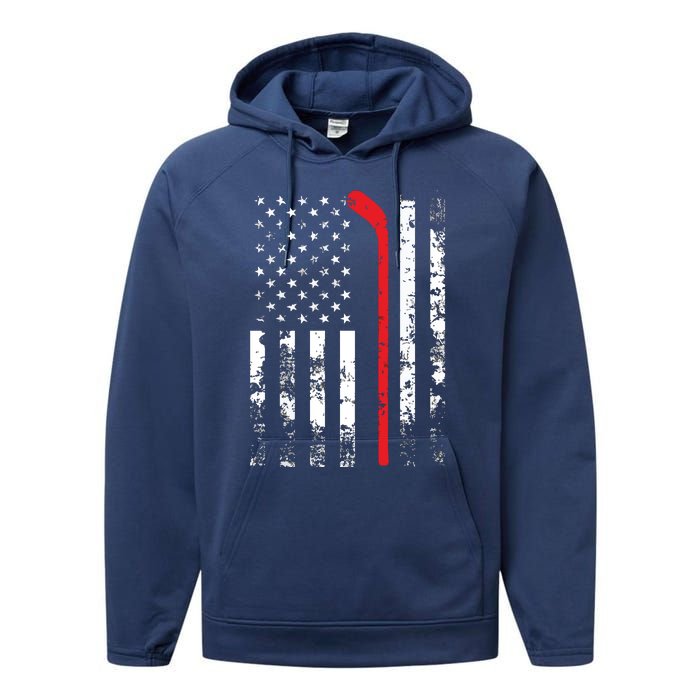 American Flag Hockey USA Patriotic Gift Performance Fleece Hoodie