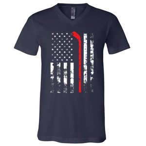 American Flag Hockey USA Patriotic Gift V-Neck T-Shirt