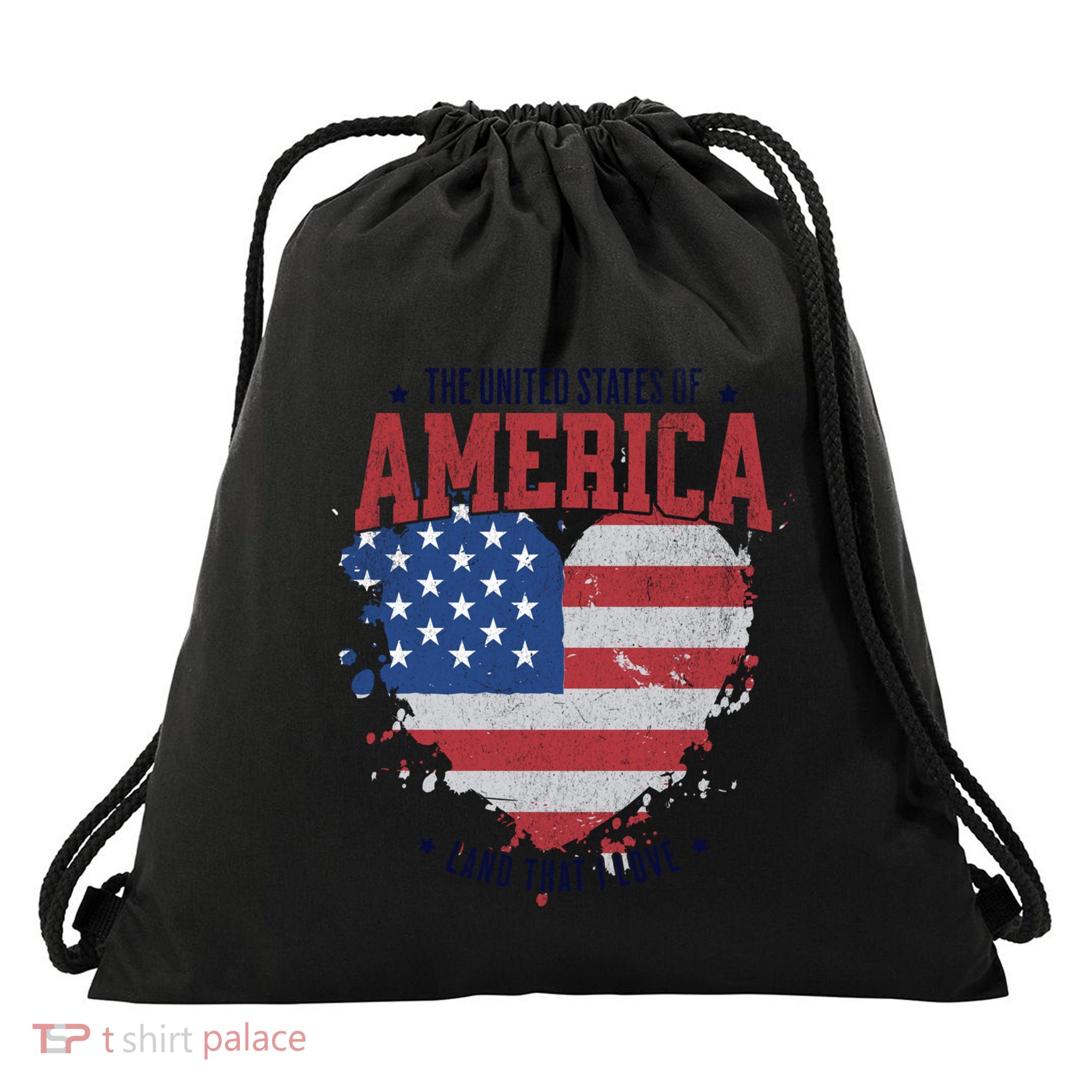 American Flag Heart 4th Of July Usa Land That I Love Meaningful Gift Drawstring Bag