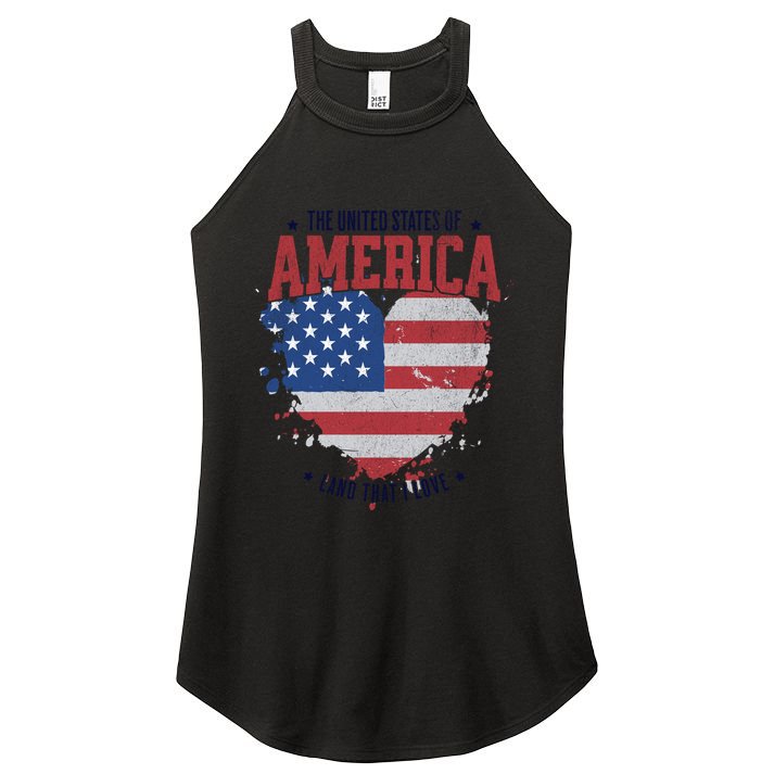 American Flag Heart 4th Of July Usa Land That I Love Meaningful Gift Women's Perfect Tri Rocker Tank