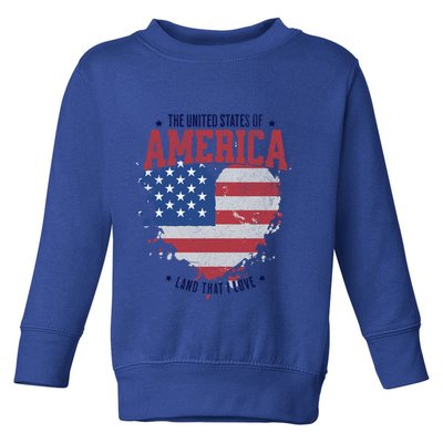 American Flag Heart 4th Of July Usa Land That I Love Meaningful Gift Toddler Sweatshirt
