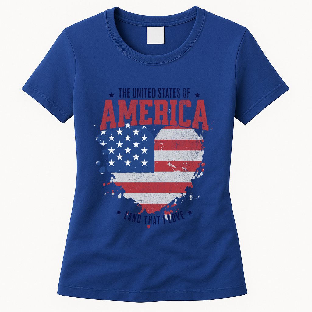 American Flag Heart 4th Of July Usa Land That I Love Meaningful Gift Womens T-Shirt
