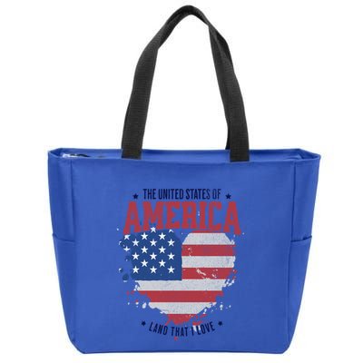 American Flag Heart 4th Of July Usa Land That I Love Meaningful Gift Zip Tote Bag