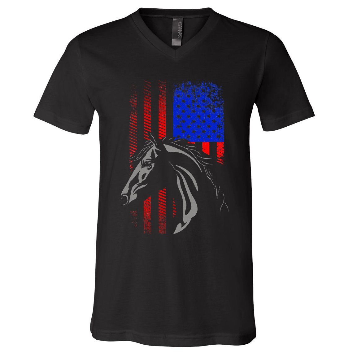 American Flag Horseback Riding Apparel Horse V-Neck T-Shirt