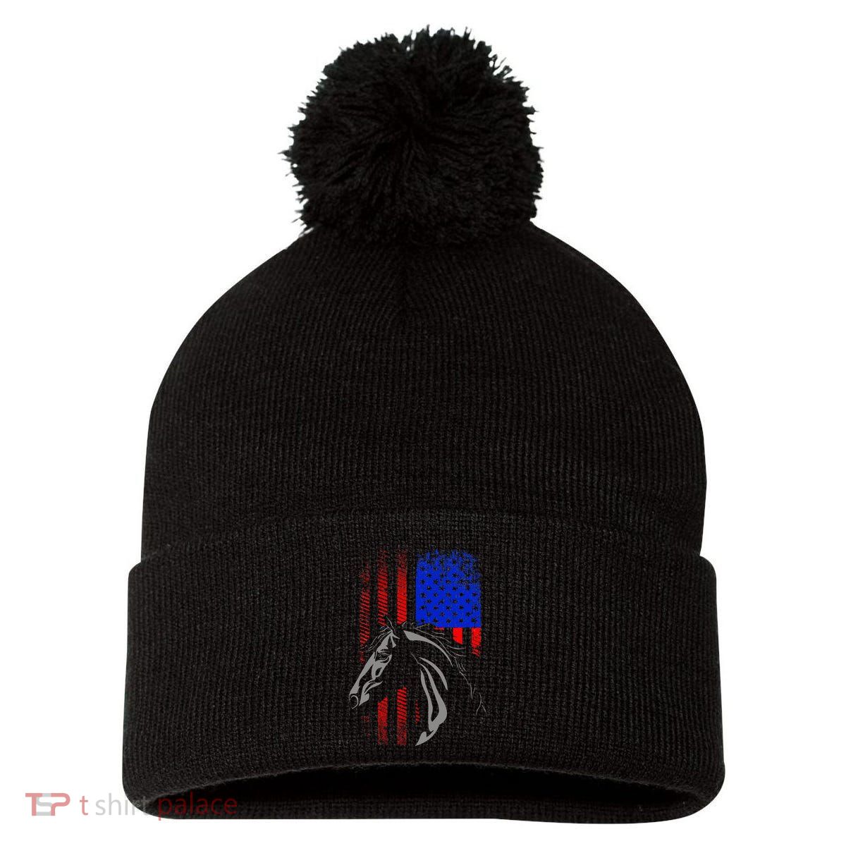 American Flag Horseback Riding Apparel Horse Pom Pom 12in Knit Beanie