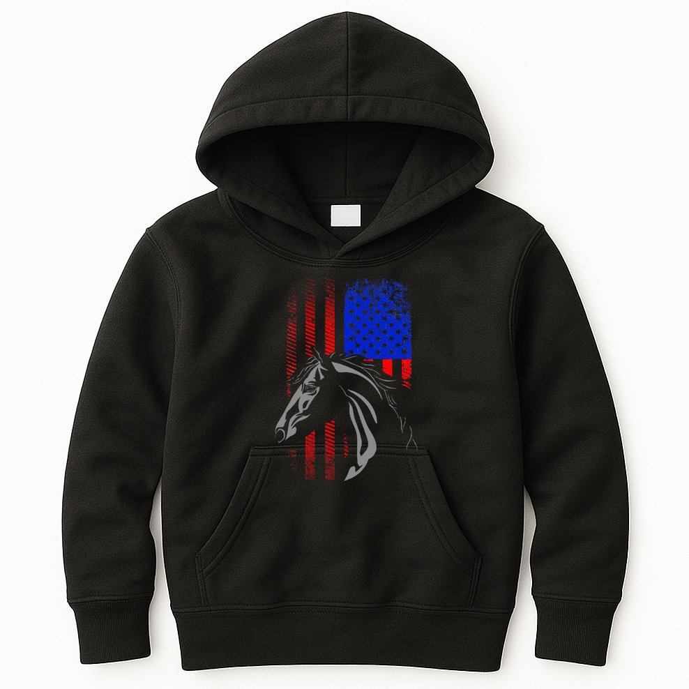 American Flag Horseback Riding Apparel Horse Kids Hoodie