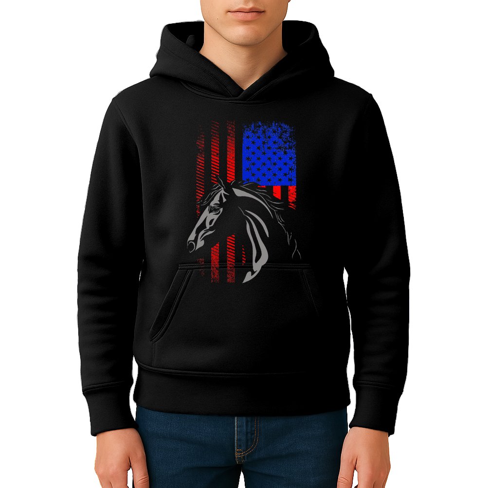 American Flag Horseback Riding Apparel Horse Kids Hoodie