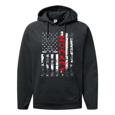 American Flag Hockey Usa Patriotic Gift Performance Fleece Hoodie