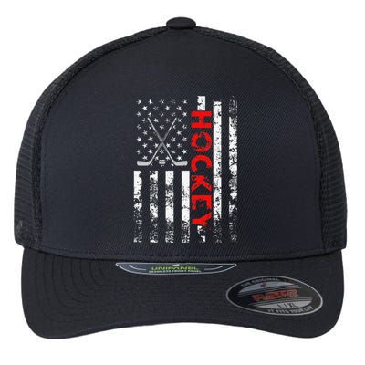 American Flag Hockey Usa Patriotic Gift Flexfit Unipanel Trucker Cap