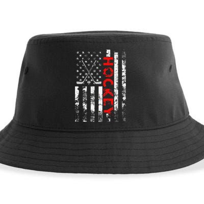 American Flag Hockey Usa Patriotic Gift Sustainable Bucket Hat