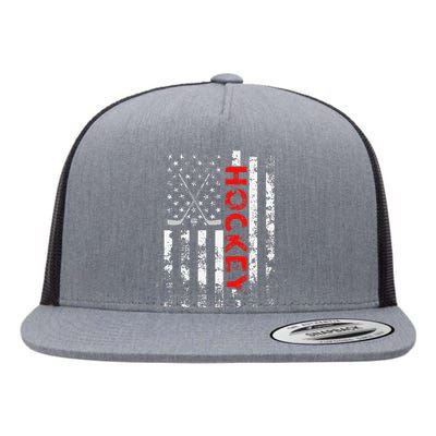 American Flag Hockey Usa Patriotic Gift Flat Bill Trucker Hat