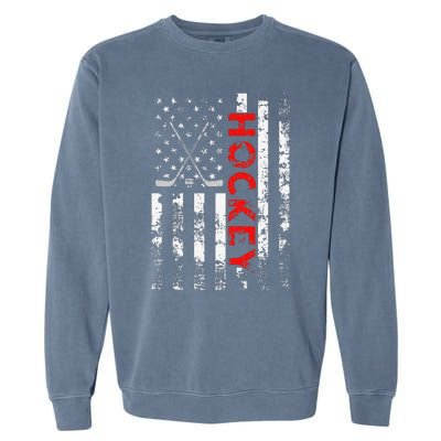 American Flag Hockey Usa Patriotic Gift Garment-Dyed Sweatshirt