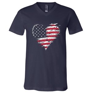 American Flag Heart Patriotic V-Neck T-Shirt